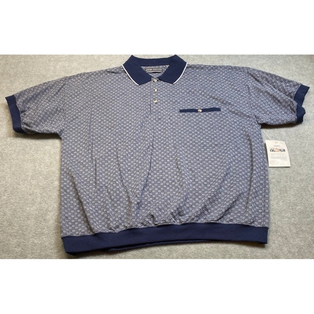 NWT David Taylor Polo Shirt Men XL Blue Geometric Banded Hem Vintage Retro 11828